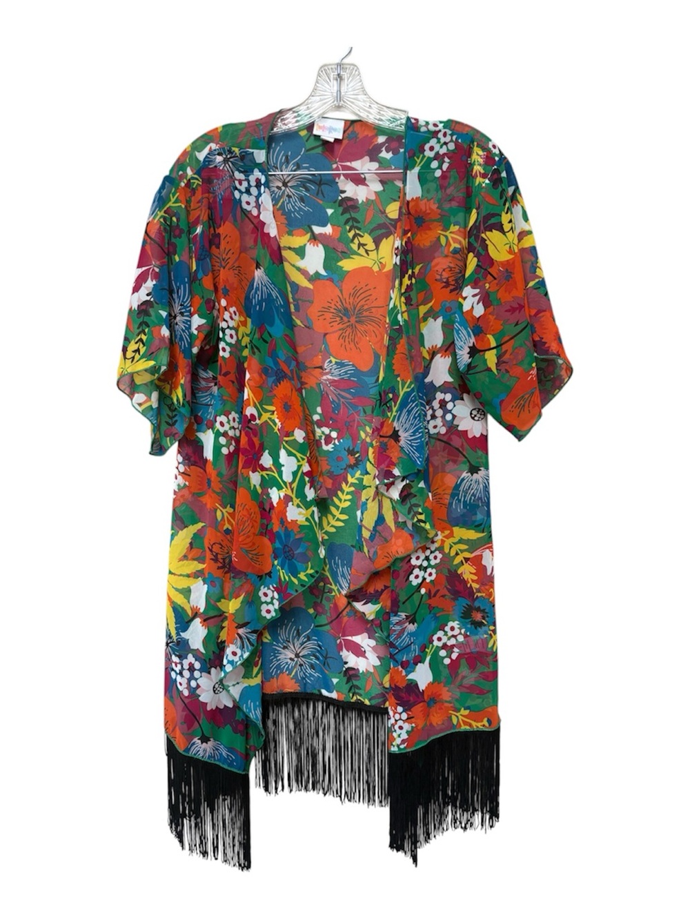 LuLaRoe Floral Fringe Kimono S Boho Maximalist 70s Festival Duster